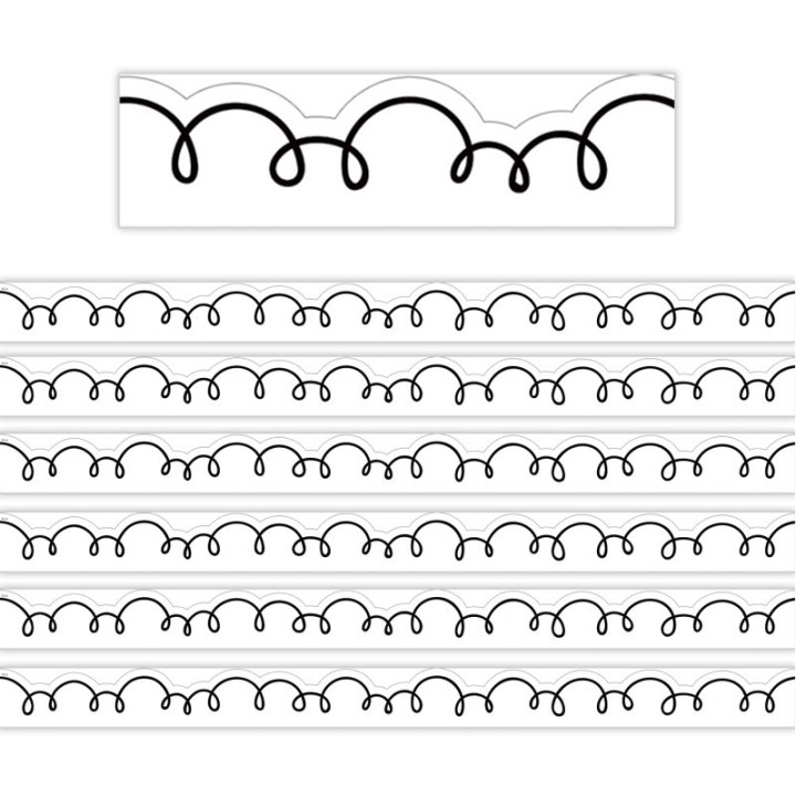 Teacher Created Resources® White with Black Squiggles Die-Cut Border Trim, 35 Feet Per Pack, 6 Packs