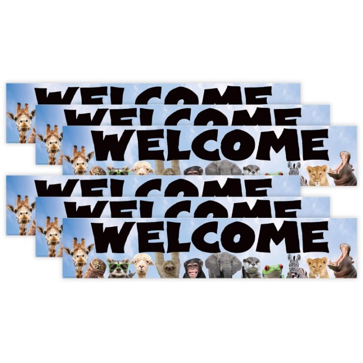 Teacher Created Resources® Go Wild Animals Welcome Banner, 8" x 39", Pack of 6