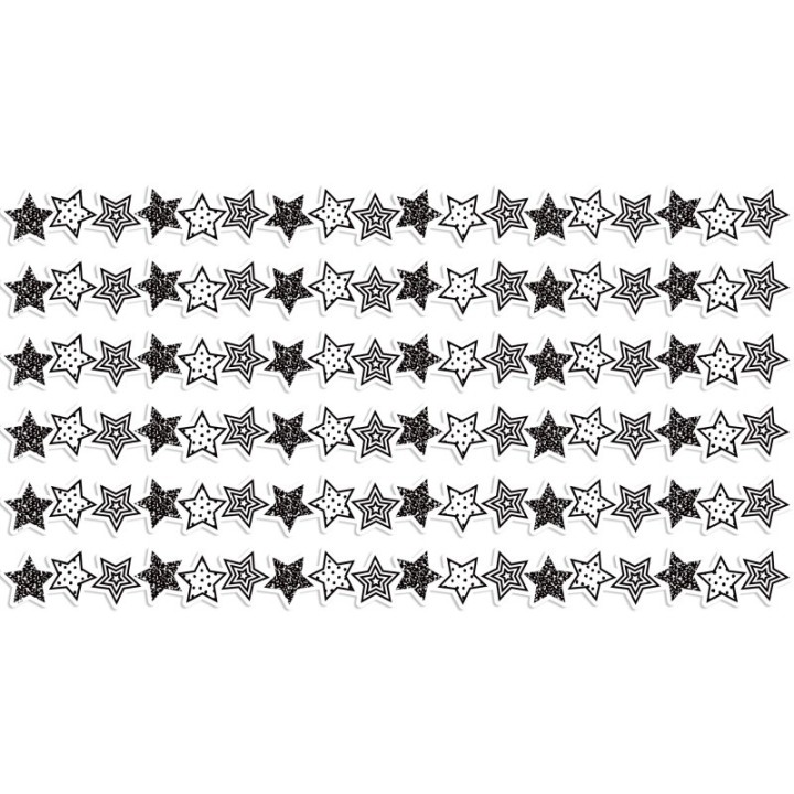 Teacher Created Resources® Black and White Stars Die-Cut Border Trim, 35 Feet Per Pack, 6 Packs