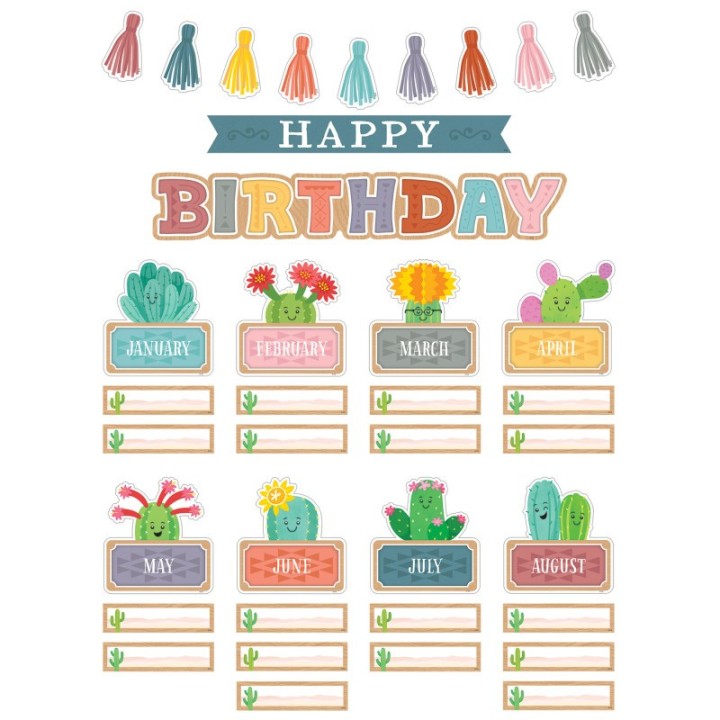 Teacher Created Resources® Happy Cactus Crew Happy Birthday Mini Bulletin Board Set, 59 Pieces