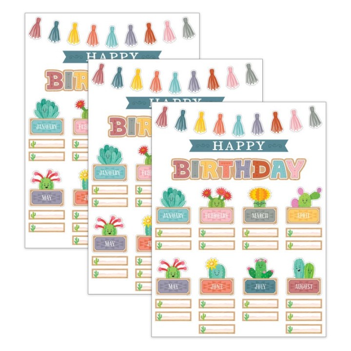 Teacher Created Resources® Happy Cactus Crew Happy Birthday Mini Bulletin Board Set, 59 Pieces, 3 Sets