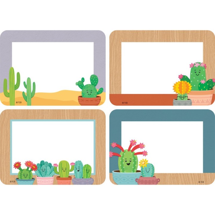 Teacher Created Resources® Happy Cactus Crew Name Tags/Labels - Multi-Pack, 3-1/2" x 2-1/2", Pack of 36