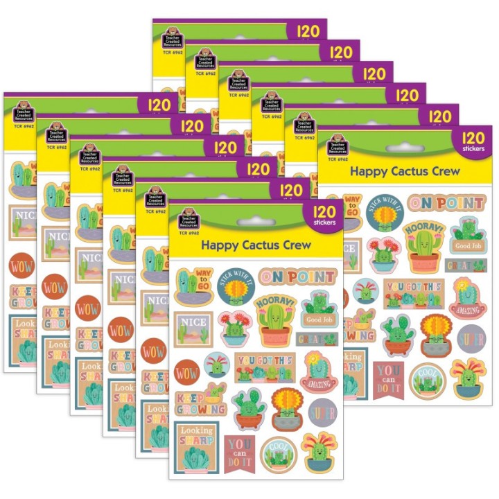 Teacher Created Resources® Happy Cactus Crew Stickers, 120 Per Pack, 12 Packs