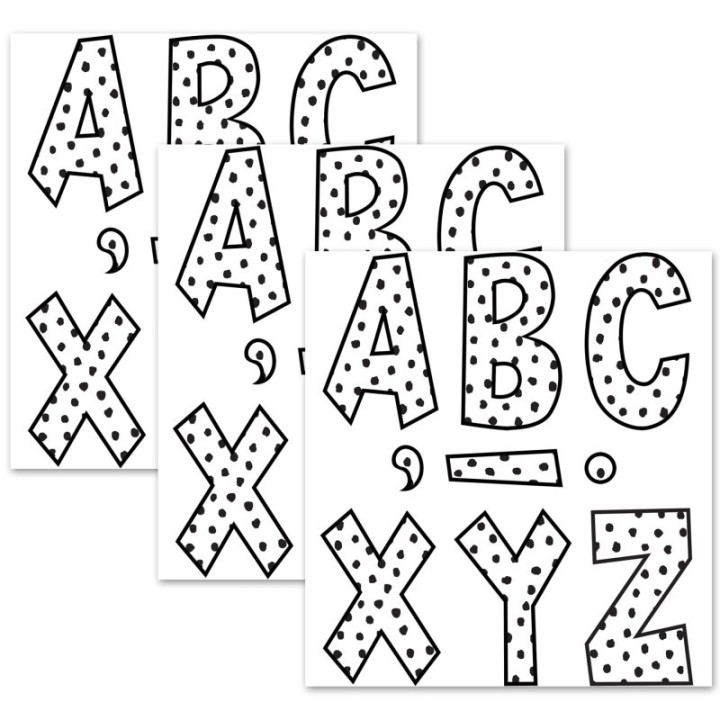 Teacher Created Resources® Black Painted Dots on White 7" Fun Font Letters, 120 Per Pack, 3 Packs
