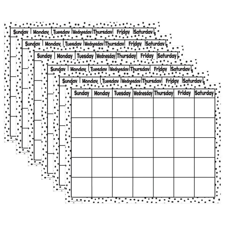 Teacher Created Resources® Black Painted Dots on White Calendar Chart, 17" x 22", Pack of 6