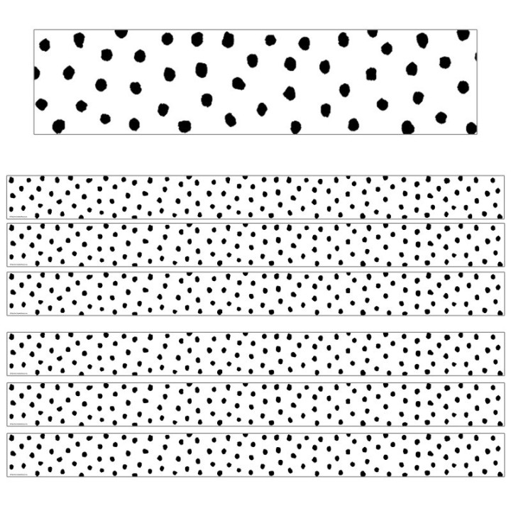 Teacher Created Resources® Black Painted Dots on White Straight Border Trim, 35 Feet Per Pack, 6 Packs