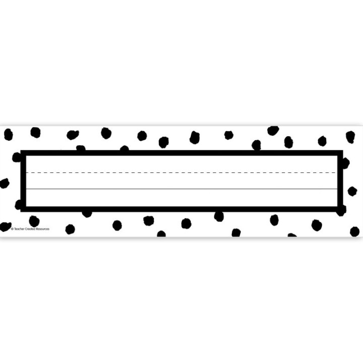 Teacher Created Resources® Black Painted Dots on White Flat Name Plates, 11-1/2" x 3-1/2", Pack of 36