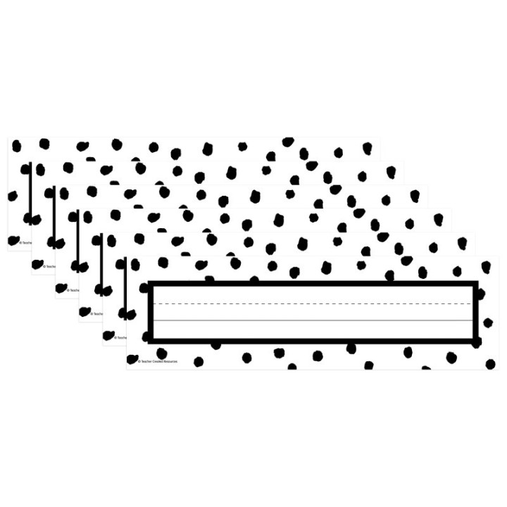 Teacher Created Resources® Black Painted Dots on White Flat Name Plates, 11-1/2" x 3-1/2", 36 Per Pack, 6 Packs