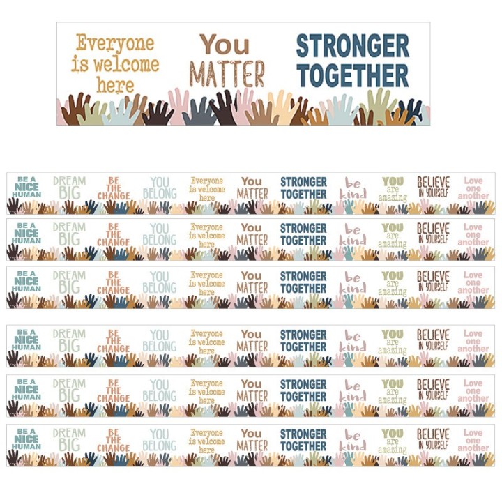 Teacher Created Resources® Everyone is Welcome Helping Hands Straight Border Trim, 35 Feet Per Pack, 6 Packs