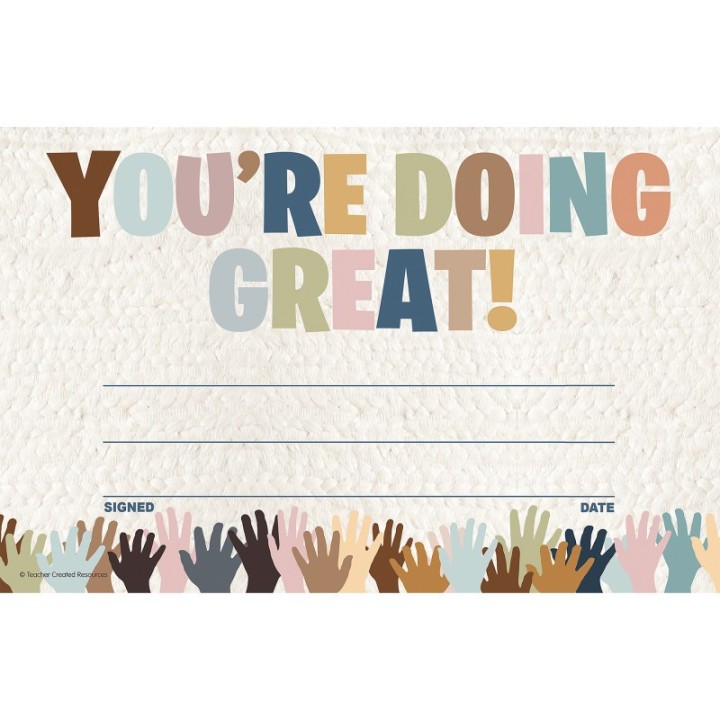 Teacher Created Resources® Everyone is Welcome You're Doing Great! Awards, Pack of 30