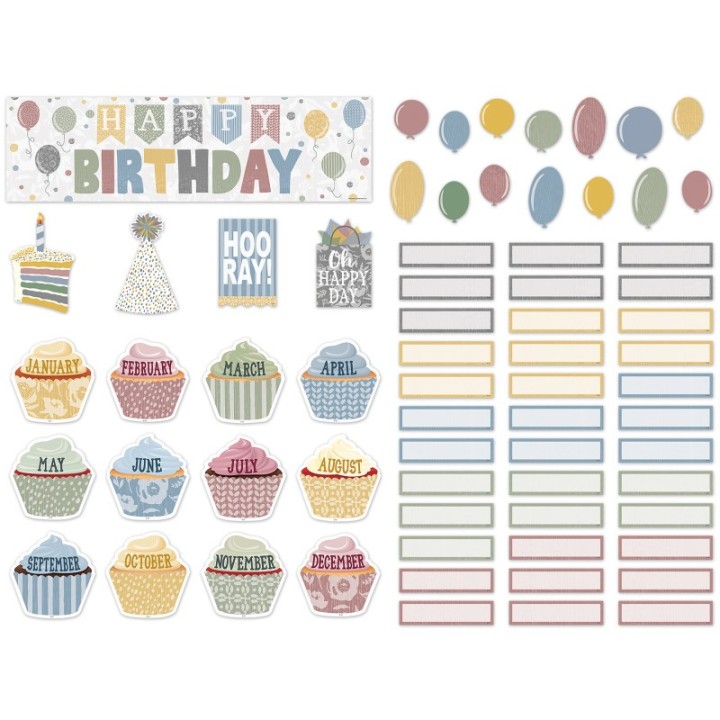 Teacher Created Resources® Classroom Cottage Happy Birthday Mini Bulletin Board Set, 67 Pieces