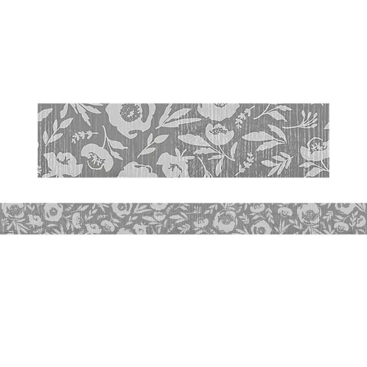 Teacher Created Resources® Classroom Cottage Gray Floral Straight Border Trim, 35 Feet