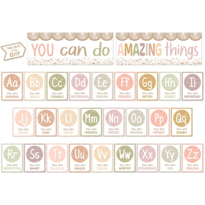 Teacher Created Resources® Terrazzo Tones Alphabet Affirmations Bulletin Board Set, 29 Pieces