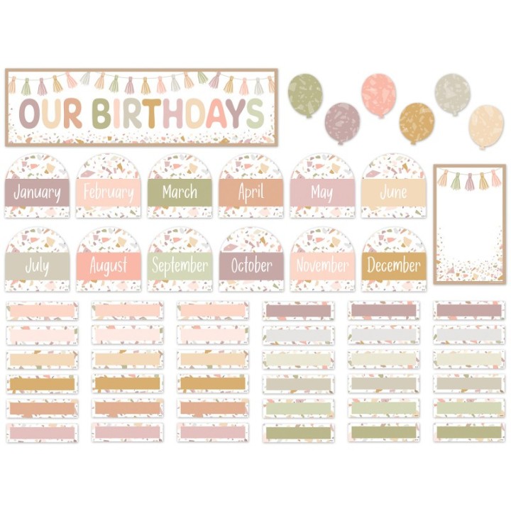 Teacher Created Resources® Terrazzo Tones Our Birthdays Mini Bulletin Board Set, 56 Pieces