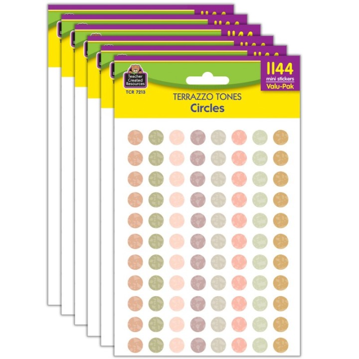 Teacher Created Resources® Terrazzo Tones Circles Mini Stickers Valu-Pak, 1144 Per Pack, 6 Packs
