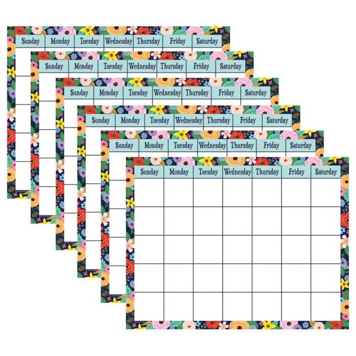 Teacher Created Resources® Wildflowers Calendar Chart, 17" x 22", Pack of 6