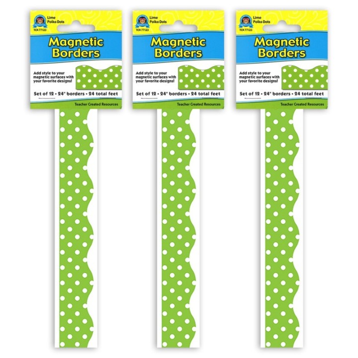 Teacher Created Resources® Magnetic Borders, Lime Polka Dots, 24 Feet Per Pack, 3 Packs