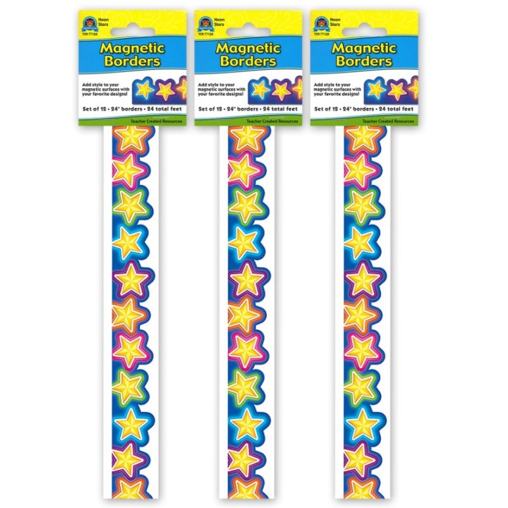 Teacher Created Resources® Magnetic Borders, Neon Stars, 24 Feet Per Pack, 3 Packs