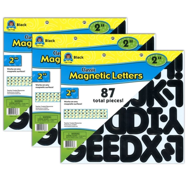 Teacher Created Resources® Black Classic 2" Magnetic Letters, 87 Pieces Per Pack, 3 Packs