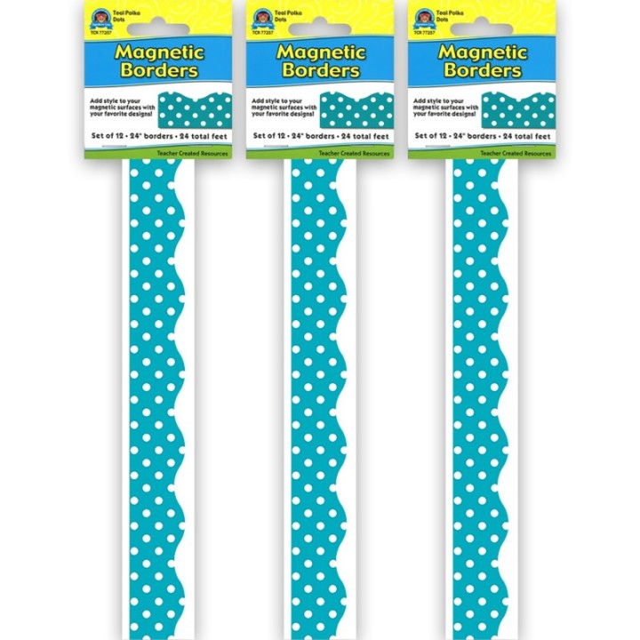 Teacher Created Resources® Teal Polka Dots Magnetic Border, 24 Feet Per Pack, 3 Packs