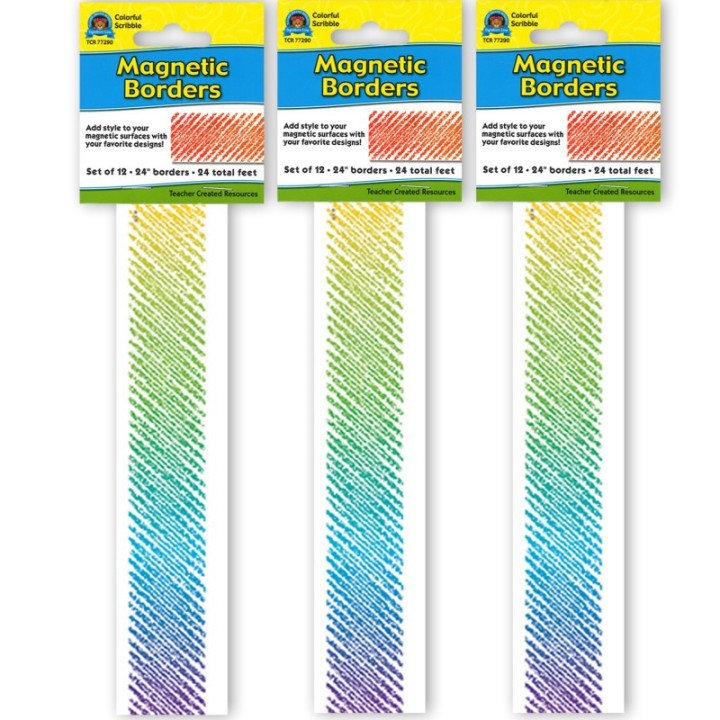 Teacher Created Resources® Colorful Scribble Magnetic Border, 24 Feet Per Pack, 3 Packs