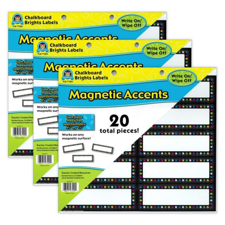 Teacher Created Resources® Chalkboard Brights Labels Magnetic Accents, 20 Per Pack, 3 Packs
