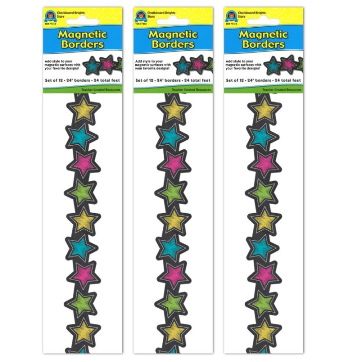Teacher Created Resources® Chalkboard Brights Stars Magnetic Border, 24 Feet Per Pack, 3 Packs
