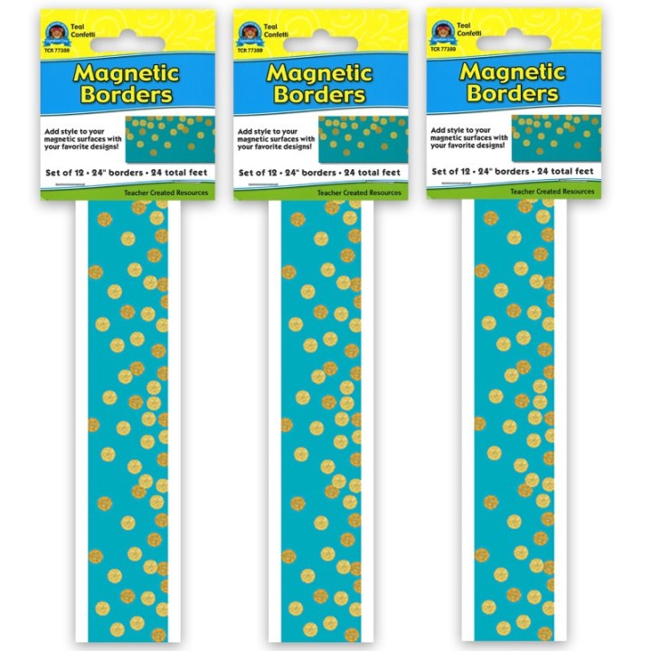 Teacher Created Resources® Teal Confetti Magnetic Border, 24 Feet Per Pack, 3 Packs