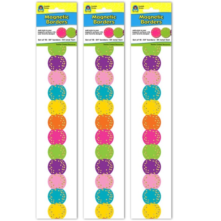 Teacher Created Resources® Confetti Circles Die-Cut Magnetic Border, 24 Feet Per Pack, 3 Packs
