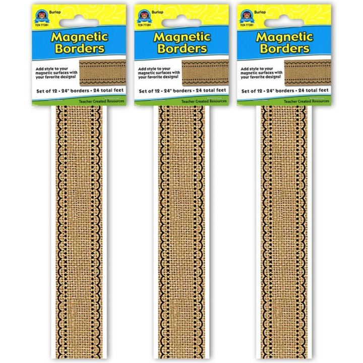 Teacher Created Resources® Burlap Design Magnetic Border, 24 Feet Per Pack, 3 Packs