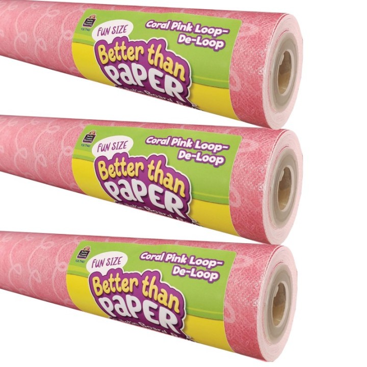Teacher Created Resources® Fun Size Better Than Paper® Bulletin Board Roll, 18" x 12', Coral Pink Loop-De-Loop, Pack of 3