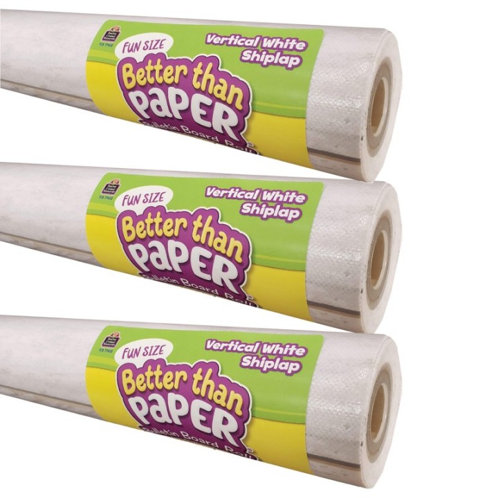 Teacher Created Resources® Fun Size Better Than Paper® Bulletin Board Roll, 18" x 12', Vertical White Shiplap, Pack of 3