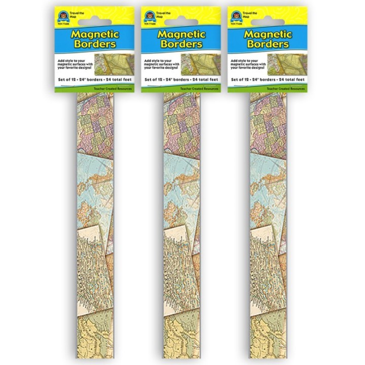 Teacher Created Resources® Travel the Map Magnetic Border, 24 Feet Per Pack, 3 Packs
