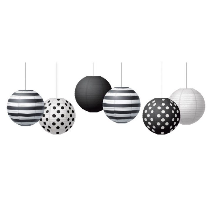 Teacher Created Resources® Black & White 8" Hanging Paper Lanterns, Pack of 6
