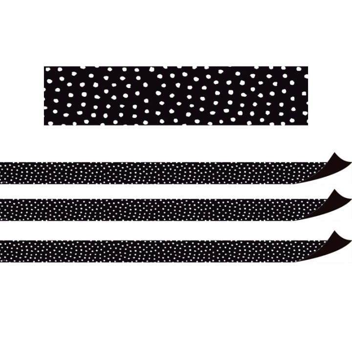 Teacher Created Resources® Black with White Painted Dots Magnetic Border, 24 Feet Per Pack, 3 Packs