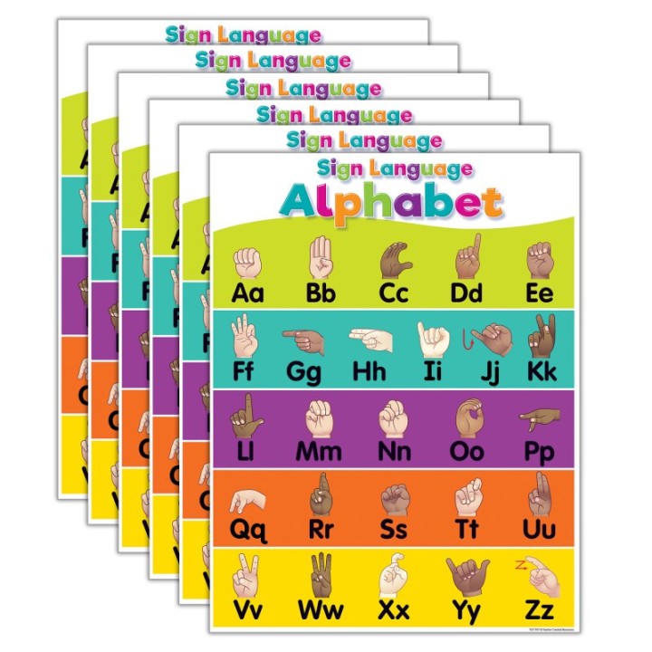 Teacher Created Resources® Colorful Sign Language Alphabet Chart, 17" x 22", Pack of 6