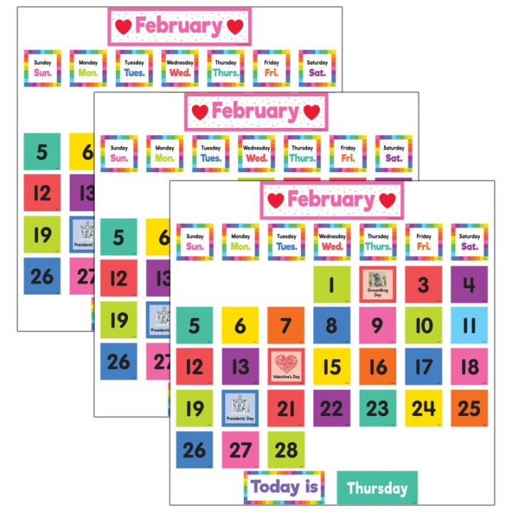 Teacher Created Resources® Colorful Calendar Pocket Chart Cards, 104 Per Pack, 3 Packs
