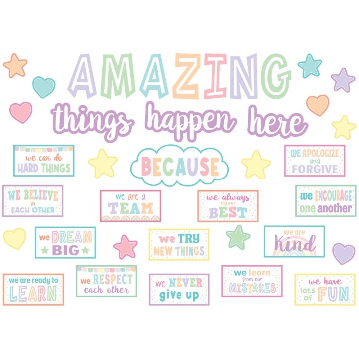 Teacher Created Resources® Pastel Pop Amazing Things Happen Here Bulletin Board Set