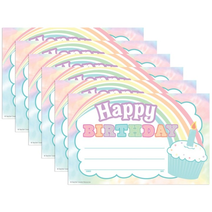 Teacher Created Resources® Pastel Pop Happy Birthday Awards, 25 Per Pack, 6 Packs