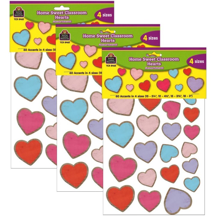 Teacher Created Resources® Home Sweet Classroom Hearts Accents, Assorted Sizes, 60 Per Pack, 3 Packs