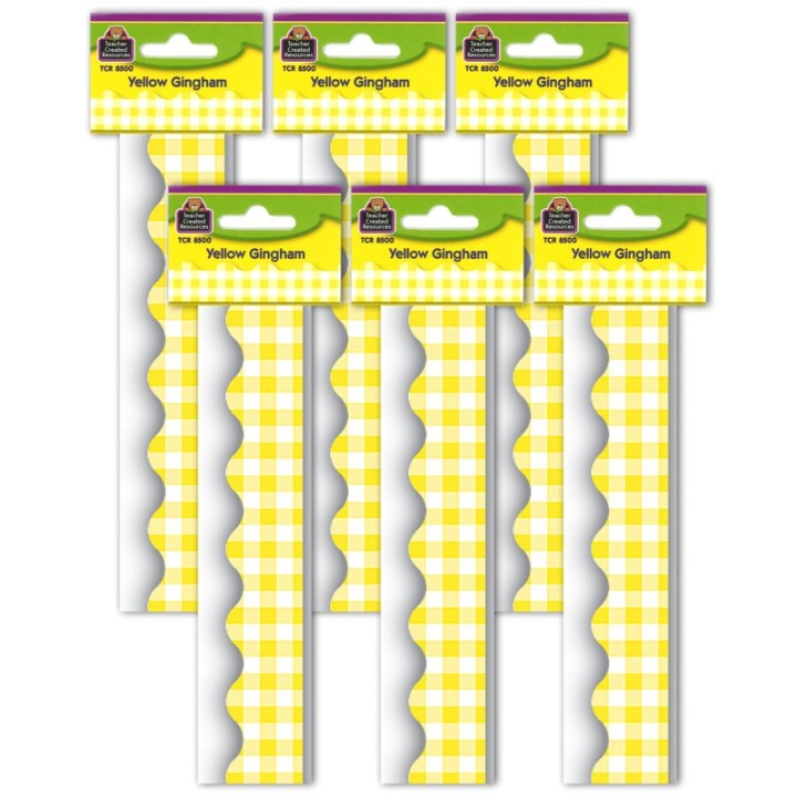 Teacher Created Resources® Yellow Gingham Scalloped Border Trim, 35 Feet Per Pack, 6 Packs