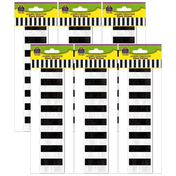 Teacher Created Resources® Modern Farmhouse Black Stripes Straight Border Trim, 35 Feet Per Pack, 6 Packs
