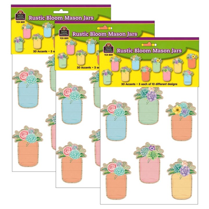 Teacher Created Resources® Rustic Bloom Mason Jars Accents, 30 Per Pack, 3 Packs