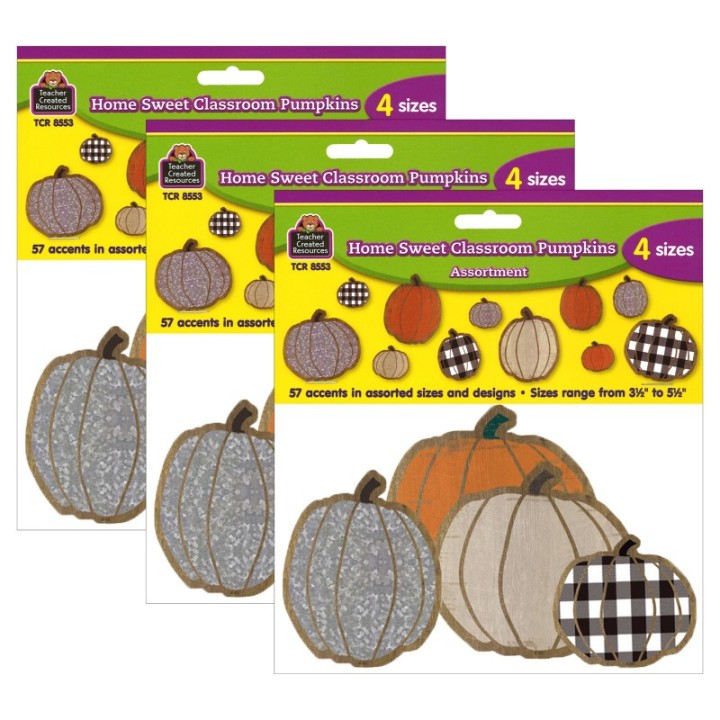Teacher Created Resources® Home Sweet Classroom Pumpkins Accents, Assorted Sizes, 57 Per Pack, 3 Packs
