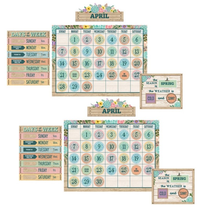 Teacher Created Resources® Rustic Bloom Calendar Bulletin Board Set, 2 Sets