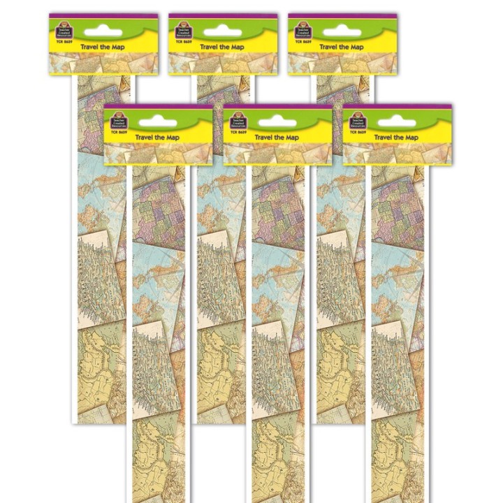 Teacher Created Resources® Travel the Map Straight Border Trim, 35 Feet Per Pack, 6 Packs