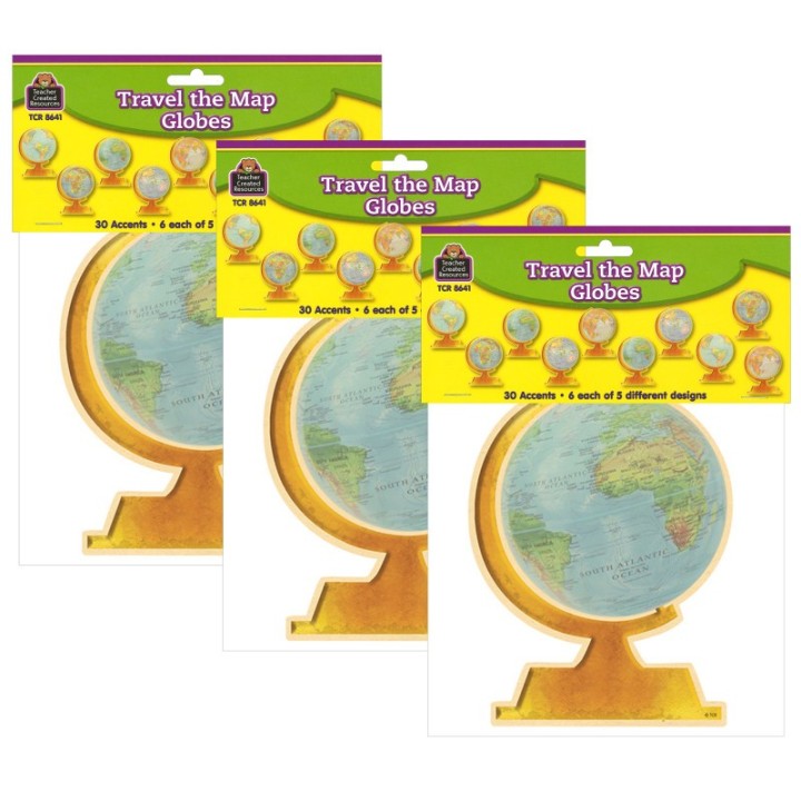 Teacher Created Resources® Travel The Map Globes Accents, 30 Per Pack, 3 Packs