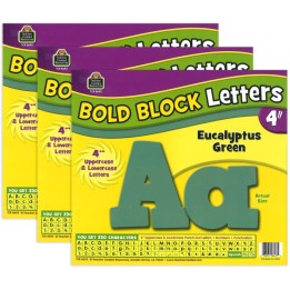 Teacher Created Resources® Eucalyptus Green 4" Bold Block Letters Combo, 230 Pack Per Pack, 3 Packs