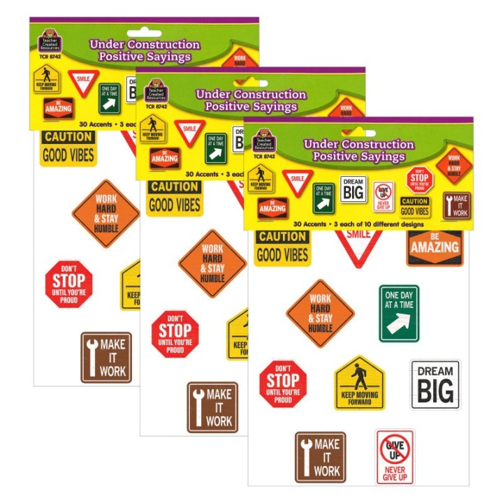 Teacher Created Resources® Under Construction Positive Sayings Accents, 30 Per Pack, 3 Packs