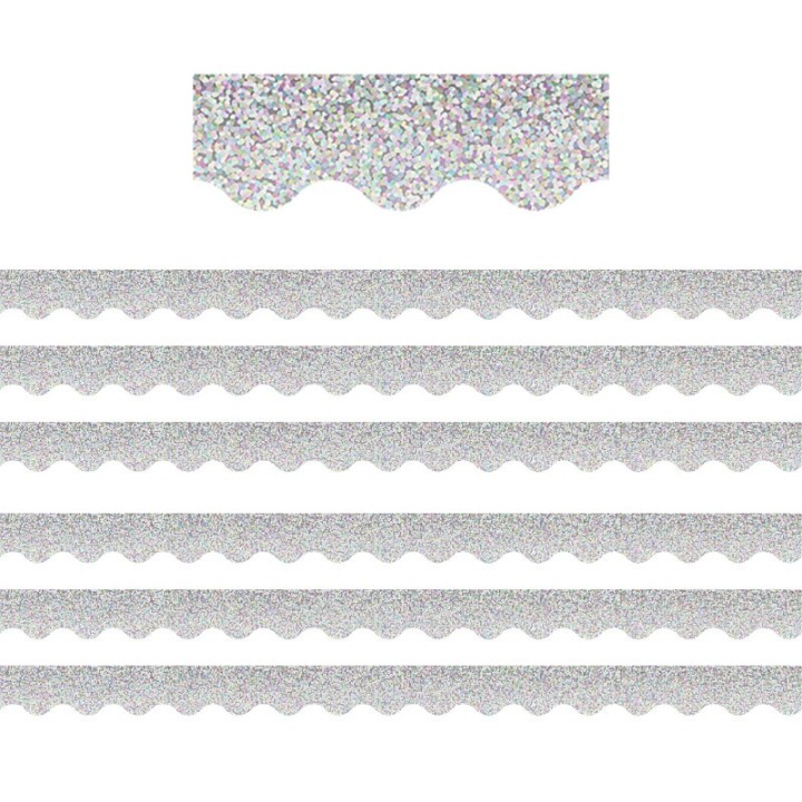 Teacher Created Resources® Silver Sparkle Scalloped Border Trim, 35 Feet Per Pack, 6 Packs
